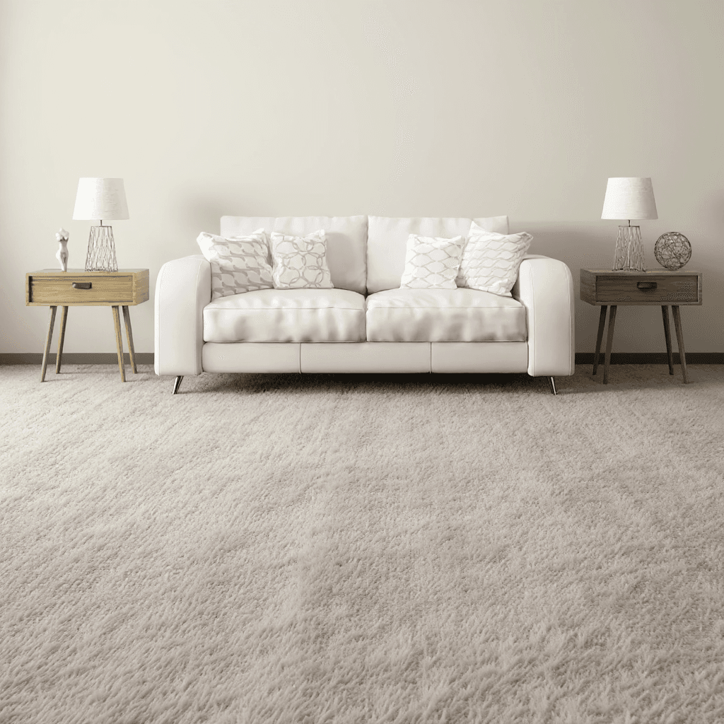A plush wall-to-wall carpet in a soft, sunlit Naples living room