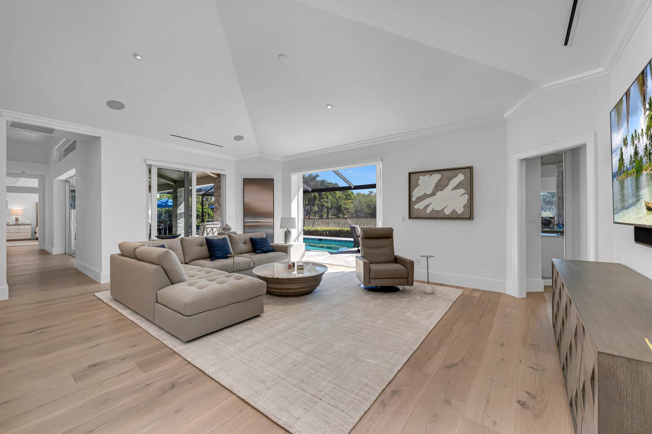 Pembroke Point great room with Crystal-colored RIVA wide-plank hardwood