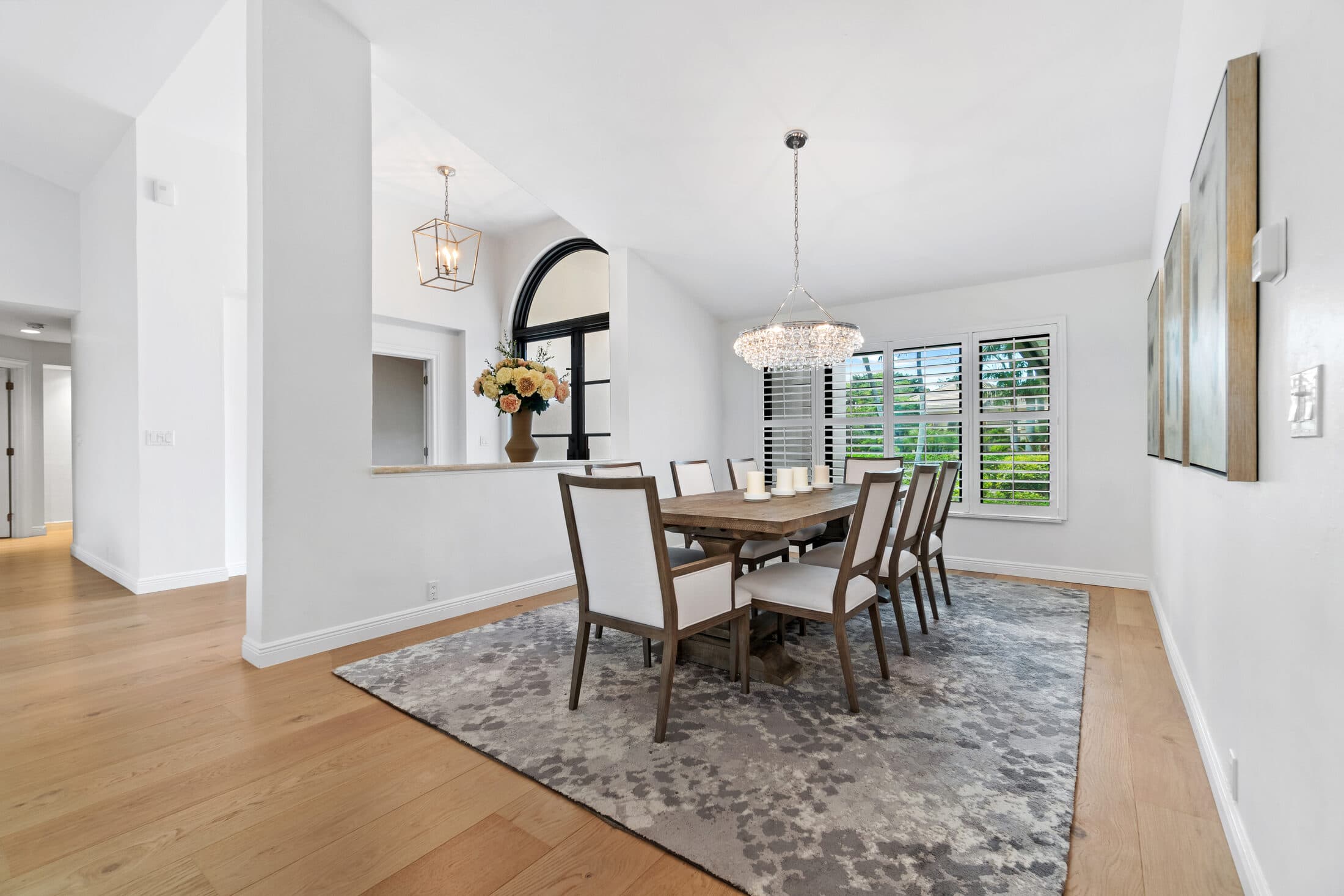Dining room behind plantation shutters