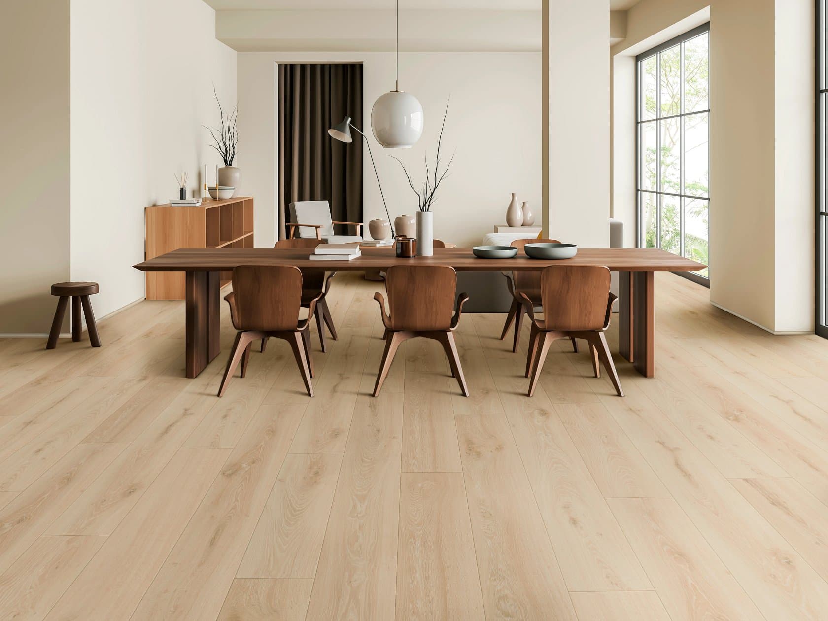 Light oak-look luxury vinyl plank in a Naples dining room