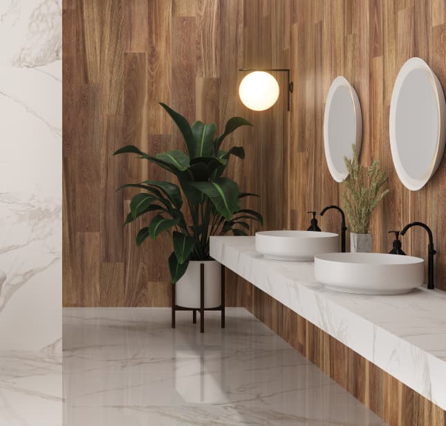 Polished Carrara marble mosaic in a Naples primary bath