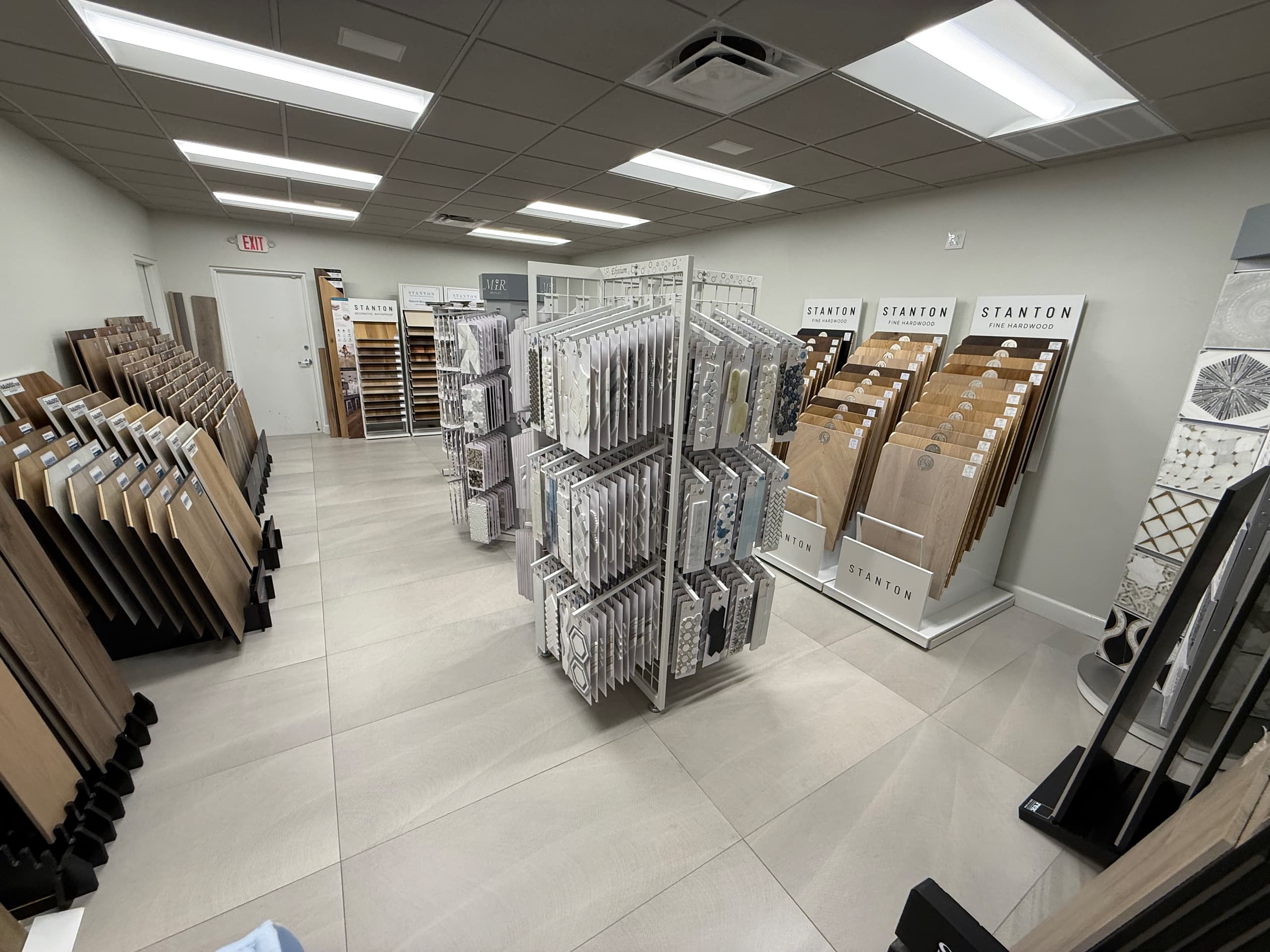 Hardwood finishing and care display at the ProFloors showroom