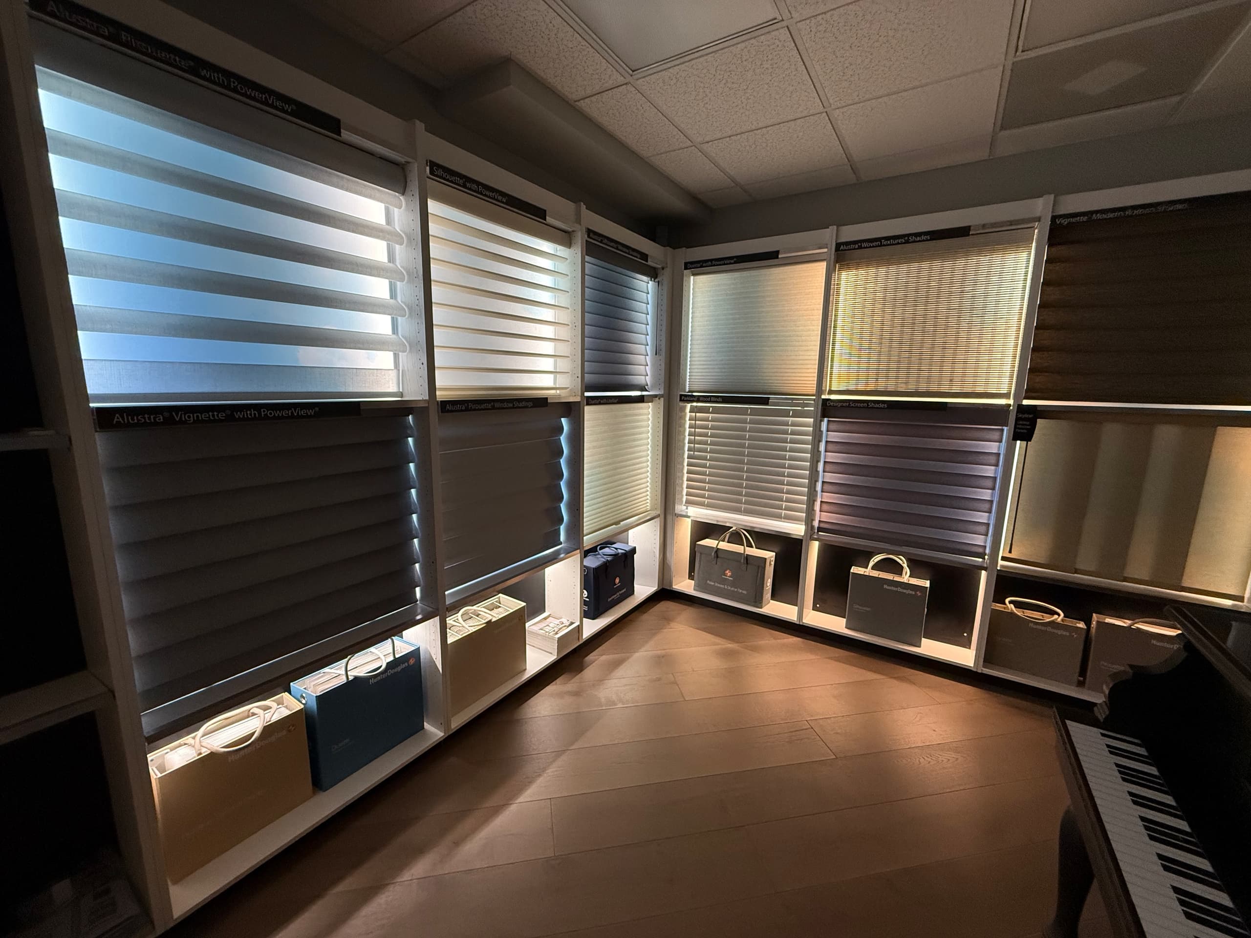Hunter Douglas window-treatment wall at the ProFloors showroom
