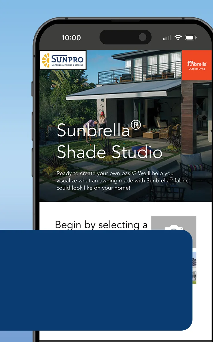 Sunbrella Shade Studio shown on a phone with an awning design preview